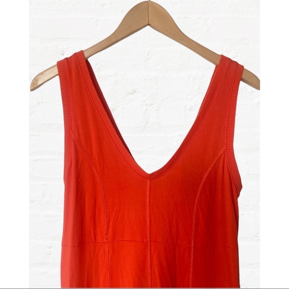 Anthropologie Maeve Abroad Orange V Neck Midi Dress with Trumpet Flared Hem - Picture 5 of 8
